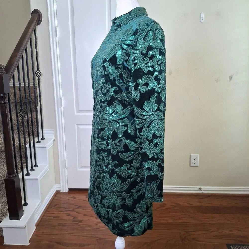 VENUS Velvet Sequin Mini Dress Green Women 10 Cocktail Holiday Christmas Party